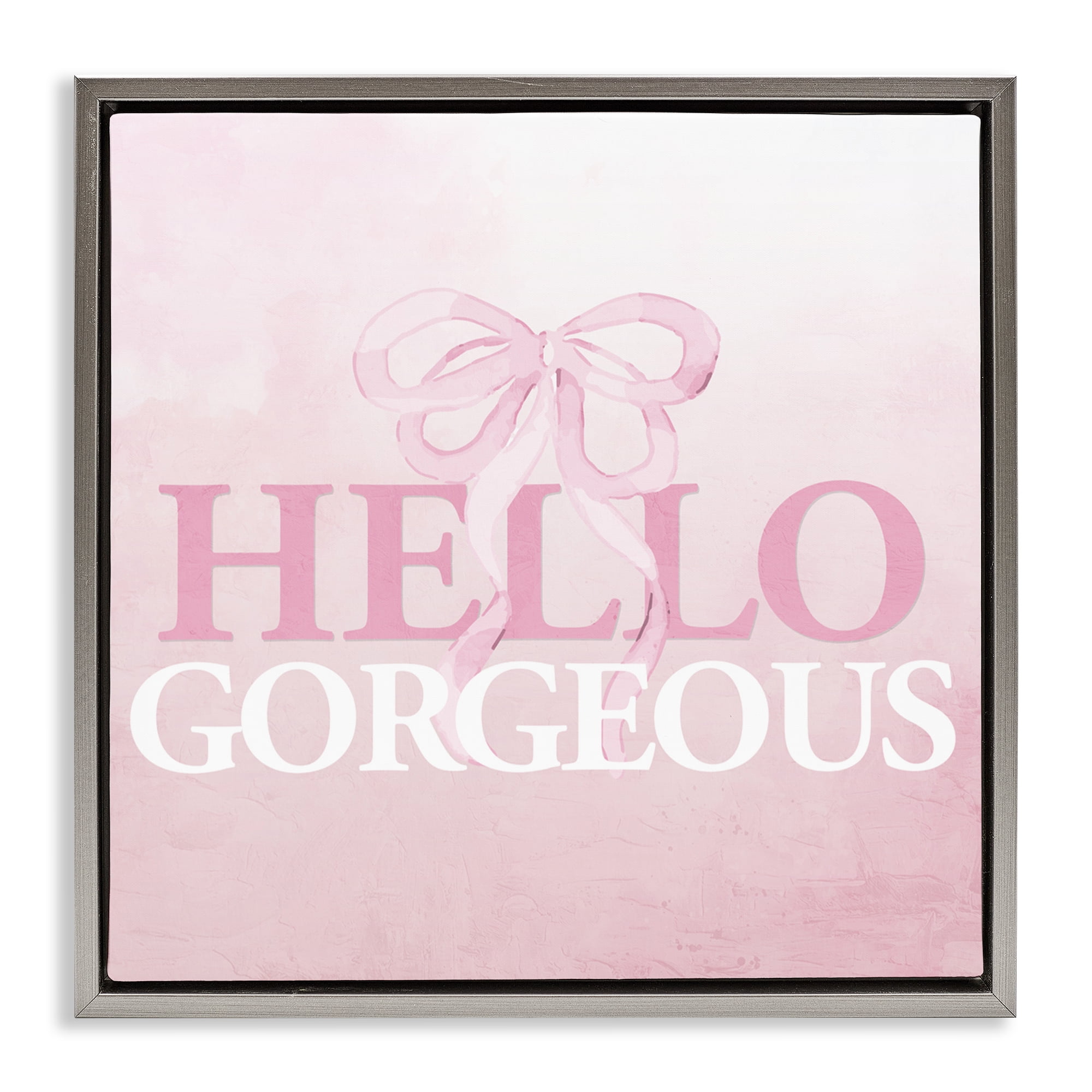 Feminine Hello Gorgeous Gray Framed Floater Canvas Wall Art, design by Kim Allen