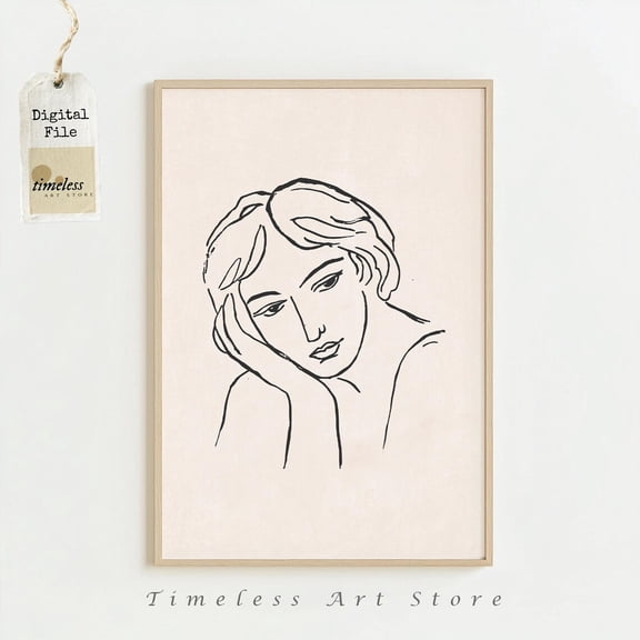 Feminine Line Portrait Poster, Unframed Paper Poster 8x10in