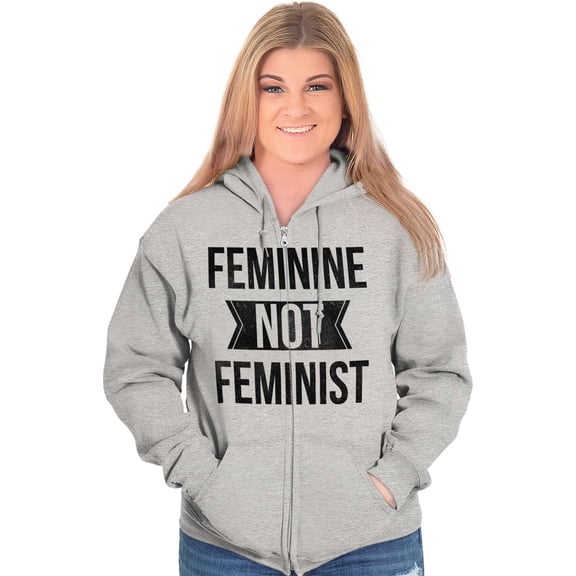 Feminine Not Feminist Conservative Womens Plus Size Graphic Zipper Hoodie Brisco Brands 5X