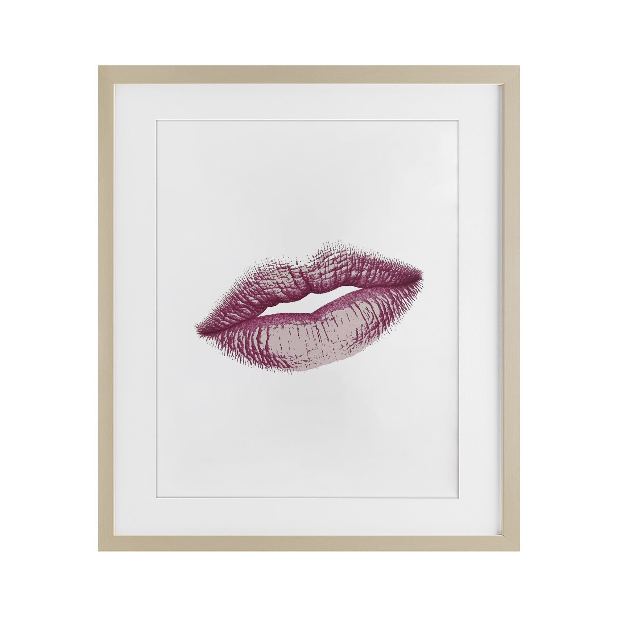 Feminine Pink Lips Glam Birch Framed Print Under Glass, design by Christine Simpson Art