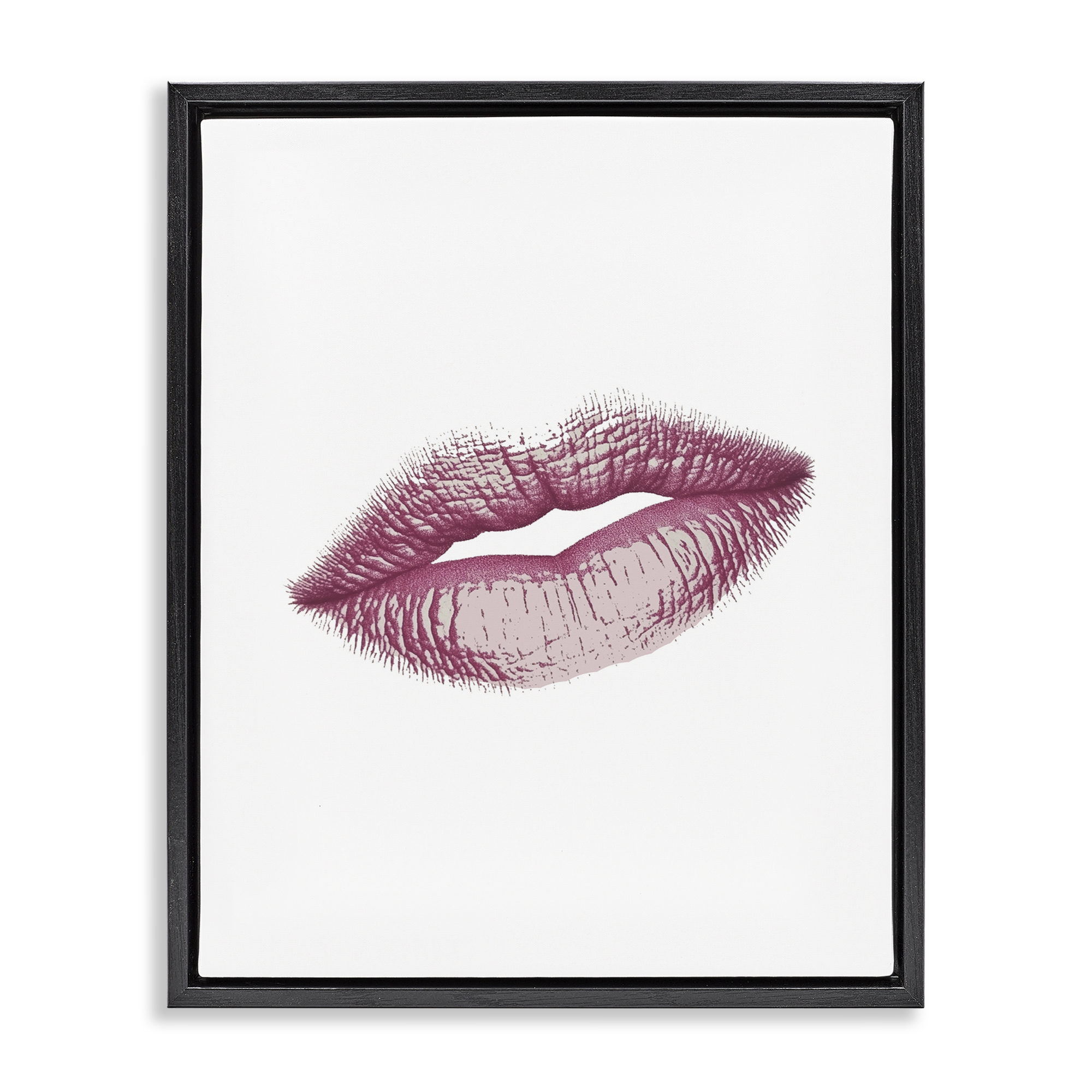 Feminine Pink Lips Glam Black Framed Floater Canvas Wall Art, design by Christine Simpson Art