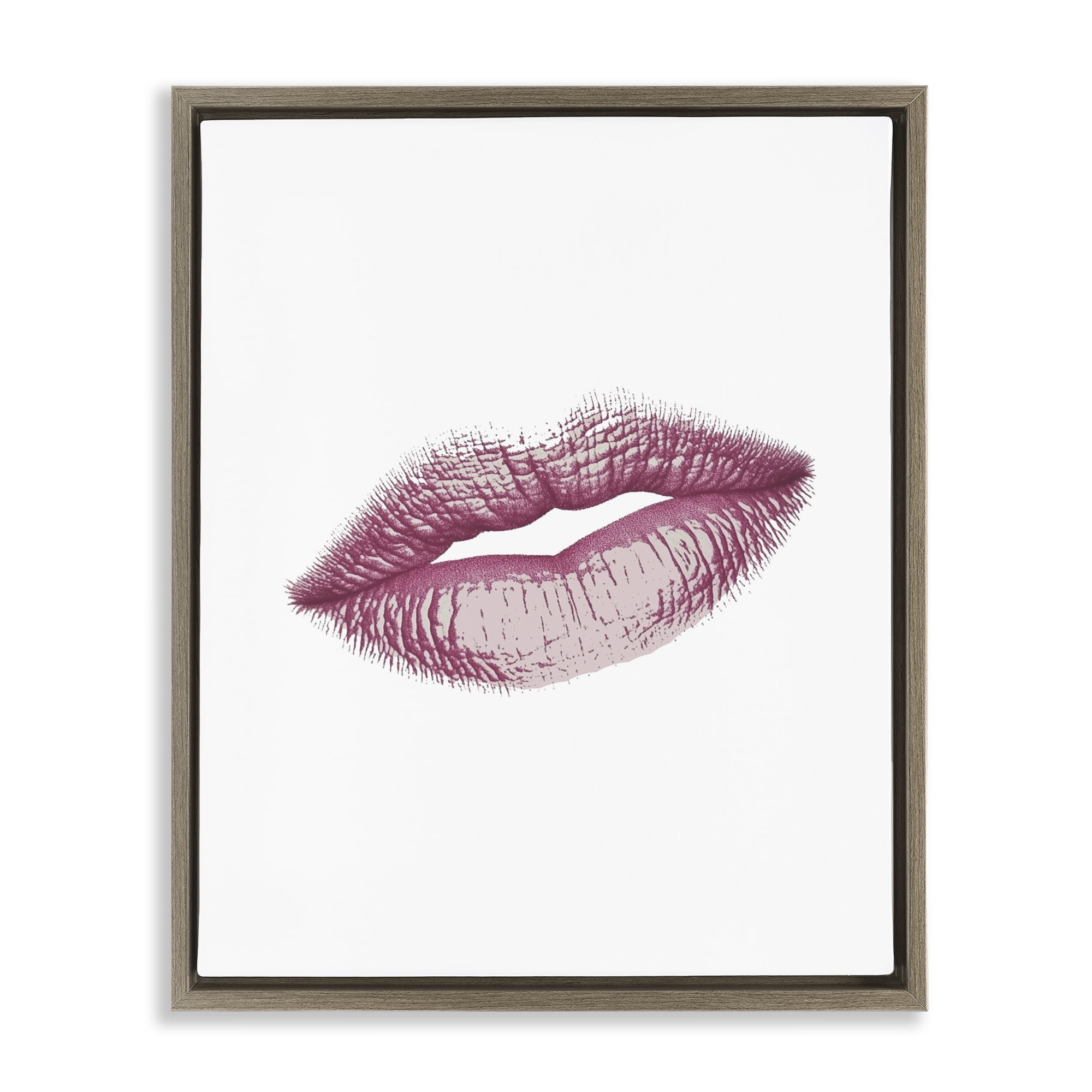 Feminine Pink Lips Glam Brown Framed Floater Canvas Wall Art, design by Christine Simpson Art