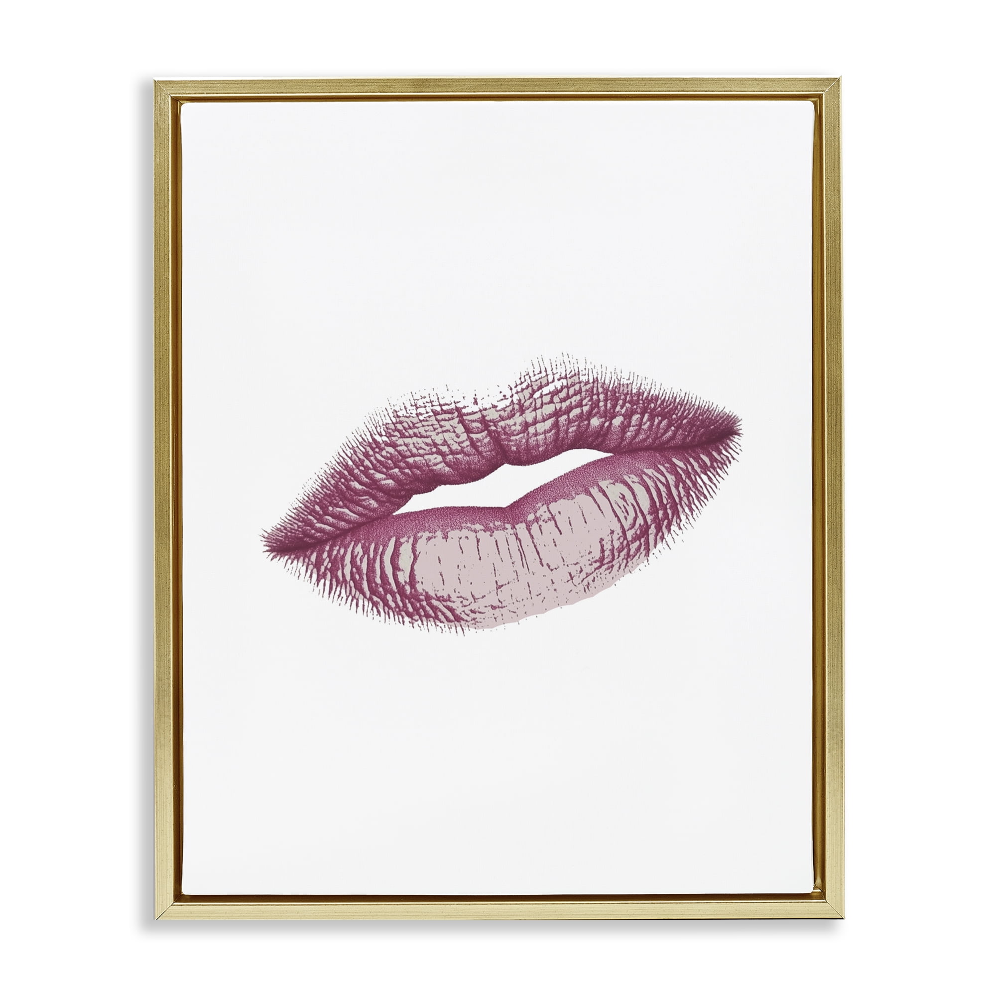 Feminine Pink Lips Glam Gold Framed Floater Canvas Wall Art, design by Christine Simpson Art