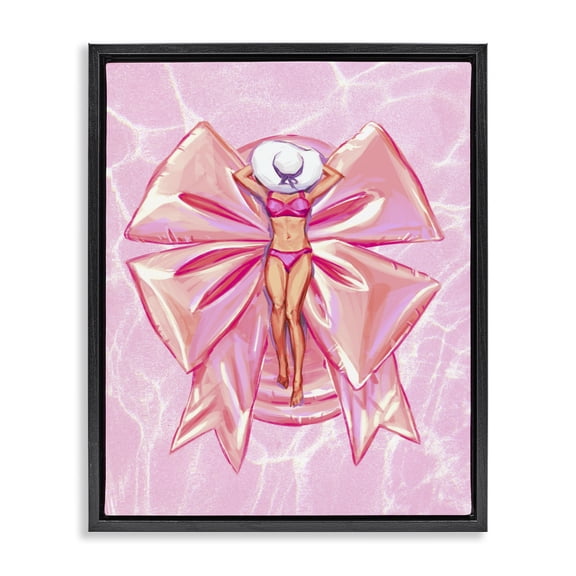 Stupell Industries Feminine Ribbon Pool Float Black Framed Floater Canvas Wall Art, design by Ziwei Li, 21 x 17