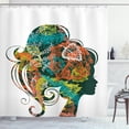 thumbnail image 1 of Feminine Shower Curtain, Beautiful Woman Silhouette Side Portrait with Autumn Leaves on Her Hair as Bun, Fabric Bathroom Set with Hooks, 69W X 84L Inches Extra Long, Multicolor, by Ambesonne, 1 of 3