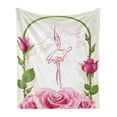 thumbnail image 1 of Feminine Soft Flannel Fleece Blanket, Dancing Ballerina Line Art Drawing with Wings and Tutu on Roses Bloom, Cozy Plush for Indoor and Outdoor Use, 50" x 70", Pink Green Grey Yellow, by Ambesonne, 1 of 6