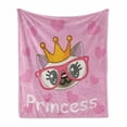thumbnail image 1 of Feminine Soft Flannel Fleece Blanket, Smiling Happy Princess Cat Wearing Big Glasses Hearts on the Background Print, Cozy Plush for Indoor and Outdoor Use, 50" x 60", Yellow and Pink, by Ambesonne, 1 of 5