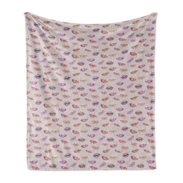Feminine Soft Flannel Fleece Throw Blanket, Abstract Lipstick Woman Lips Design Beauty and Makeup Image, Cozy Plush for Indoor and Outdoor Use, 70" x 90", Pale Mauve Multicolor, by Ambesonne