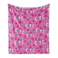 thumbnail image 1 of Feminine Soft Flannel Fleece Throw Blanket, Cutie Lettering with Crown Pattern and Flower Silhouette Artwork Illustration, Cozy Plush for Indoor and Outdoor Use, 50" x 70", Fuchsia, by Ambesonne, 1 of 5