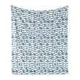 thumbnail image 1 of Feminine Soft Flannel Fleece Throw Blanket, Fashion Cartoon Style Ladies Makeup Items on a Background of Zigzags, Cozy Plush for Indoor and Outdoor Use, 70" x 90", Cadet Blue Multicolor, by Ambesonne, 1 of 5