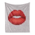 thumbnail image 1 of Feminine Soft Flannel Fleece Throw Blanket, Lips Illustration Cosmetics Pattern Womanly Ornamental Design, Cozy Plush for Indoor and Outdoor Use, 50" x 70", Grey and Red, by Ambesonne, 1 of 5