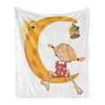 thumbnail image 1 of Feminine Soft Flannel Fleece Throw Blanket, Little Girl Sitting Barefoot Moon with Eye and Lamp Childhood Mystery Theme Cartoon, Cozy Plush for Indoor and Outdoor Use, 70" x 90", Orange, by Ambesonne, 1 of 5