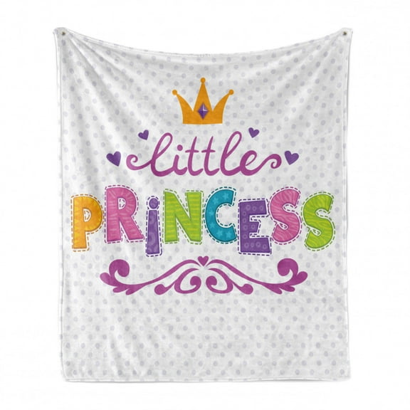 Feminine Soft Flannel Fleece Throw Blanket, Little Princess Lettering on Polka Dot Background Cheerful Illustration, Cozy Plush for Indoor and Outdoor Use, 50" x 70", Fuchsia Green, by Ambesonne