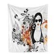 thumbnail image 1 of Feminine Soft Flannel Fleece Throw Blanket, Party Girl Glasses with Flowers Blossoms Ornamental Patterns Background Image, Cozy Plush for Indoor and Outdoor Use, 50" x 70", Orange Black, by Ambesonne, 1 of 5