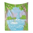 thumbnail image 1 of Feminine Soft Flannel Fleece Throw Blanket, Print of Fairy Landscape with Waterfall Rainbow Lake Butterflies Land, Cozy Plush for Indoor and Outdoor Use, 50" x 70", Green and Blue, by Ambesonne, 1 of 5