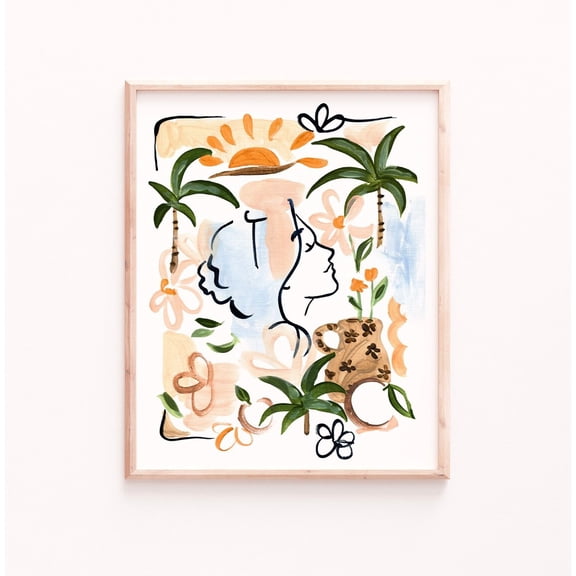 Feminine Summer Portrait: Gouache Art Print (5x7 to 24x30 inches) Poster Art Print Home Decor, Unframed Poster Size 8x12 F03.1.20l646