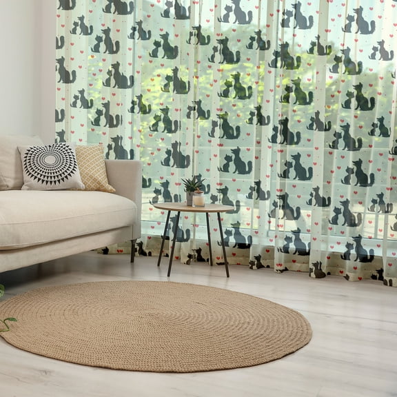 Feminine Tulle Curtains with Rod Pocket, Dog Cat Silhouettes Romantic Hearts Domestic Animals Pet Love, Sheer Drape for Wedding Party 2 Panels, 7 Sizes, Beige Black Red, by Ambesonne