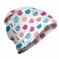 thumbnail image 1 of Feminine Unisex Beanie, Patterned Kitten Heads, Hiking Outdoors, Fuchsia and Blue, by Ambesonne, 1 of 1