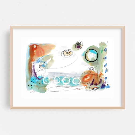 Feminine Wiles Series One #4 - Mixed Media Abstract Modern Art Minimalist Pastel Geometric Surrealism Psychedelic Oak Framed Wall Art Print 16 x 24 inches