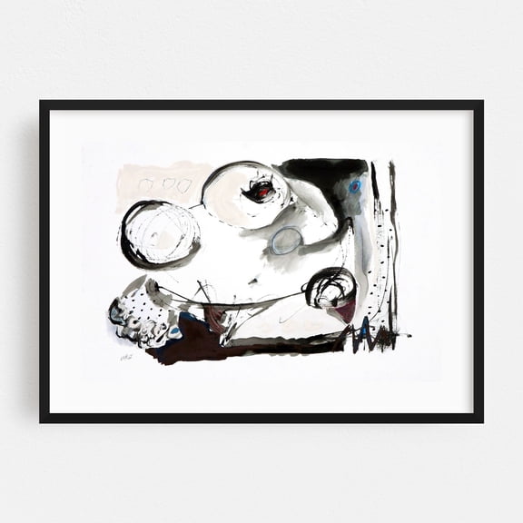 Feminine Wiles Series Three #2 - Mixed Media Abstract Modern Art Black and White Surrealism Geometric Minimalist Pattern Black Framed Wall Art Print 12 x 18 inches