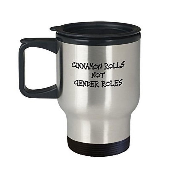 Feminism Cup - Cinnamon Rolls not Gender Roles - Chef Gag Gifts - 14 oz Stainless Steel Travel Coffee Mug