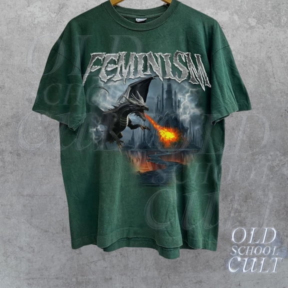Feminism Dragon Fantasy Vintage Graphic Shirt, Retro Dragon Shirt, Feminism Shirt, Funny Gifts, Dark Art Grunge Castle Dragon Gothic Shirt