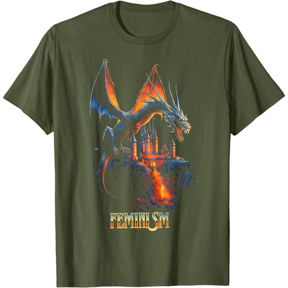 Feminism Dragon Fantasy Vintage Unisex T-Shirt for Men Women Kids Toddler,Military Green Color,Size L