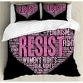 thumbnail image 1 of Feminist Queen Size Duvet Cover Set, Heart Shape Collage of Motivational Phrases for Gender Social Awareness, Decorative 3 Piece Bedding Set with 2 Pillow Shams, Pink Black and Rose, by Ambesonne, 1 of 3