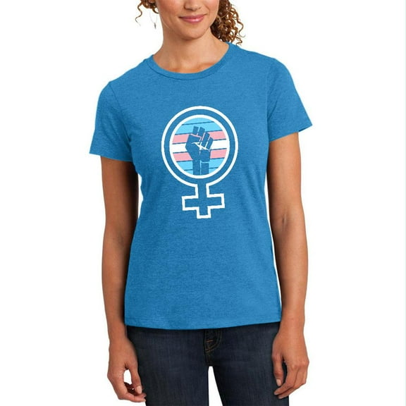 Feminist Raised First 70's Retro Trans Flag Womens Soft Blend T Shirt Heathered Teal 2XL