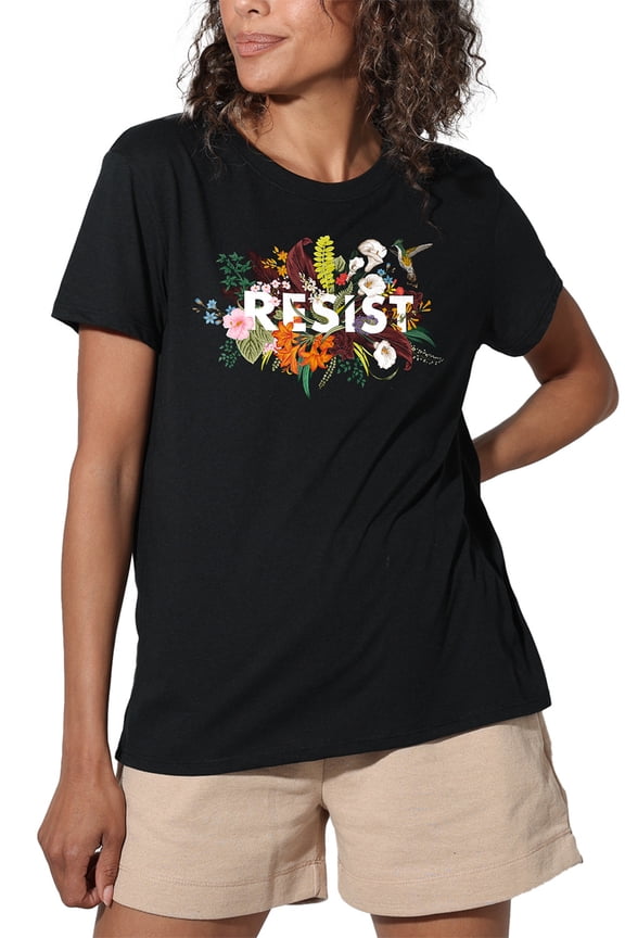 Feminist Resist Flowers Women's Loose Fit Graphic T-Shirt – Casual Short Sleeve