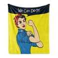 thumbnail image 1 of Feminist Soft Flannel Fleece Throw Blanket, Cartoon Woman with We Can Do It Words on a Speech Bubble Social Movement Theme, Cozy Plush for Indoor and Outdoor Use, 50" x 70", Multicolor, by Ambesonne, 1 of 5