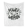 thumbnail image 1 of Feminist Soft Flannel Fleece Throw Blanket, Grungy Smudged Style Typography Power to Woman Words and Fist Print, Cozy Plush for Indoor and Outdoor Use, 60" x 80", Black and White, by Ambesonne, 1 of 5