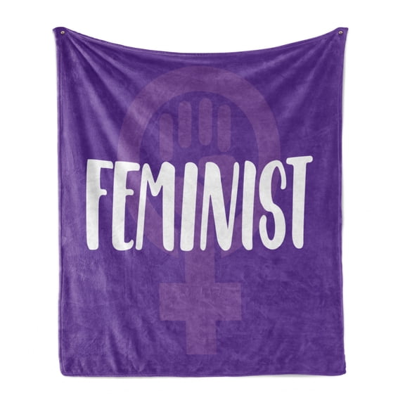 Feminist Soft Flannel Fleece Throw Blanket, Feminist Hand-Drawn Lettering About Women and Girls with Venus, Cozy Plush for Indoor and Outdoor Use, 60" x 80", Violet White and Purple, by Ambesonne