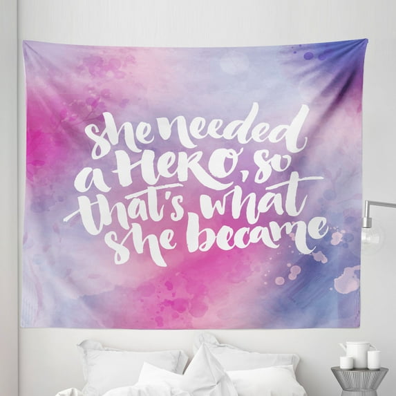 Feminist Tapestry, Inspirational Female Hero Themed Hand-Drawn Style Lettering on Watercolor Effect, Fabric Wall Hanging Decor for Bedroom Living Room Dorm, 5 Sizes, Multicolor, by Ambesonne
