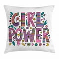 thumbnail image 1 of Feminist Throw Pillow Cushion Cover, Hippie Boho Girl Power Lettering with Foliage in Shades of Pink and Purple Colors, Decorative Square Accent Pillow Case, 18 X 18 Inches, Multicolor, by Ambesonne, 1 of 2