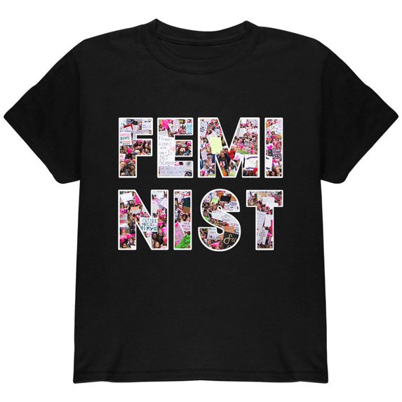 Feminist Women's March Youth T Shirt Black YXL