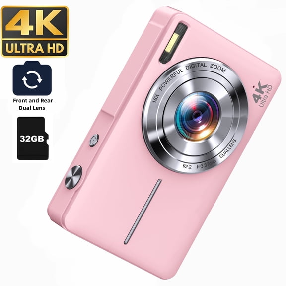 Femivo 4K Digital Camera,Newest 64MP Autofocus Vlogging Camera with Front Rear Lens,16X Digital Zoom Anti-Shake Compact Point Shoot Camera with 32GB TF Card for Teens Adult Beginner