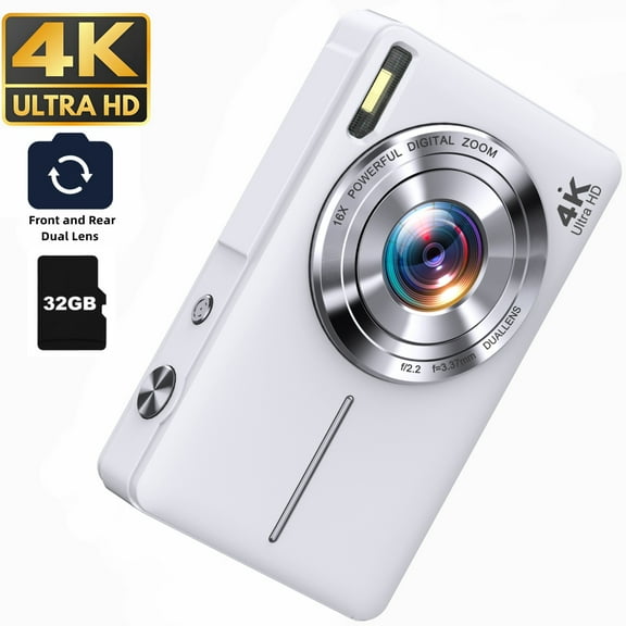 Femivo 4K Digital Camera,Newest 64MP Autofocus Vlogging Camera with Front Rear Lens,16X Digital Zoom Anti-Shake Compact Point Shoot Camera with 32GB TF Card for Teens Adult Beginner
