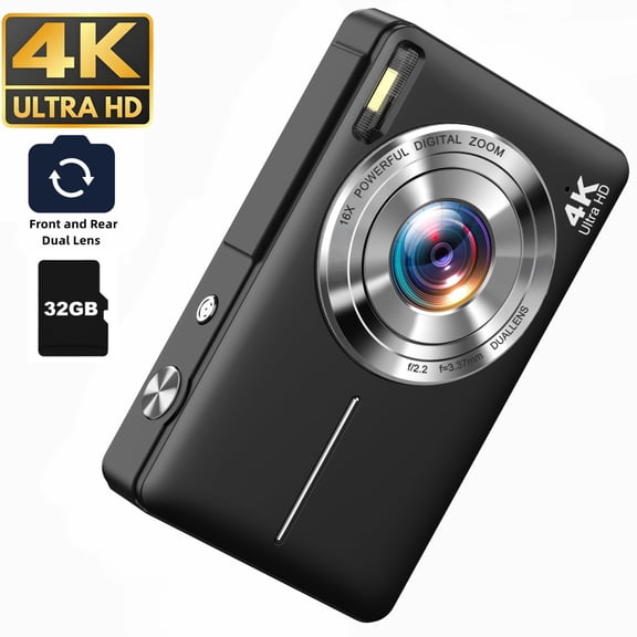 Femivo 4K Digital Camera,Newest 64MP Autofocus Vlogging Camera with Front Rear Lens,16X Digital Zoom Anti-Shake Compact Point Shoot Camera with 32GB TF Card for Teens Adult Beginner