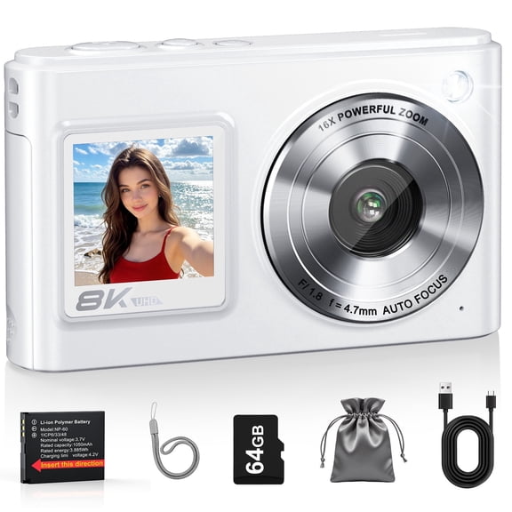 Femivo 8K Digital Camera with 64GB Card, 96MP Photo Resolution, WiFi Vlogging Camera for Photography with Dual Front and Rear Screens and Built-in Flash-Black
