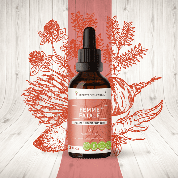 Secrets Of The Tribe Femme Fatale Blend Tincture Dietary Supplement, Natural Extract, Made from Korean Red Ginseng, Tongkat Ali, Tribulus, Maca, Red Clover, Shatavari 2 oz