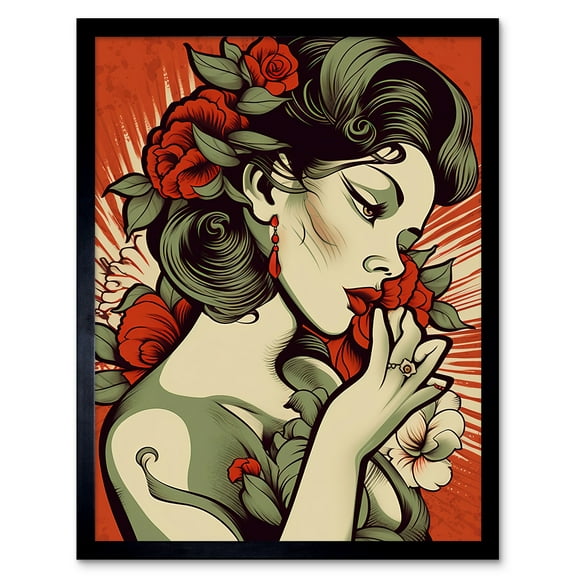Femme Fatale Roses Pin Up Rockabilly Americana 50s Art Print Framed Poster Wall Decor 12x16 inch
