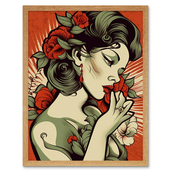 Femme Fatale Roses Pin Up Rockabilly Americana 50s Art Print Framed Poster Wall Decor 12x16 inch