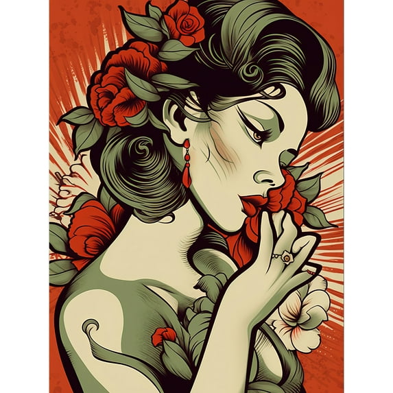 Femme Fatale Roses Pin Up Rockabilly Americana 50s Large Wall Art Poster Print Thick Paper 18X24 Inch