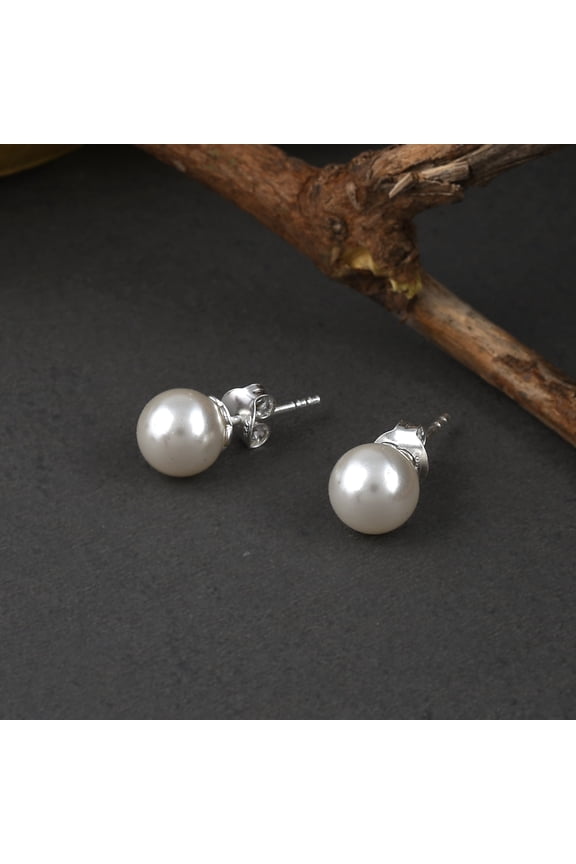 925 Sterling SIlver Freshwater Pearl Round Designer Minimalistic Stud Earrings