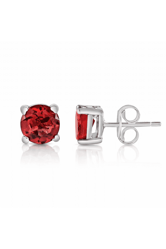 925 Sterling Silver 6mm Round Garnet Stud Earrings, Maroon-Red Gemstone Solitaire, Hypoallergenic Unisex Jewelry