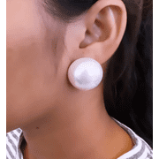 Femme Jam 925 Sterling Silver Big Size 30mm Round Button Pearls Statement Studs Earrings | Big Pearl Earrings