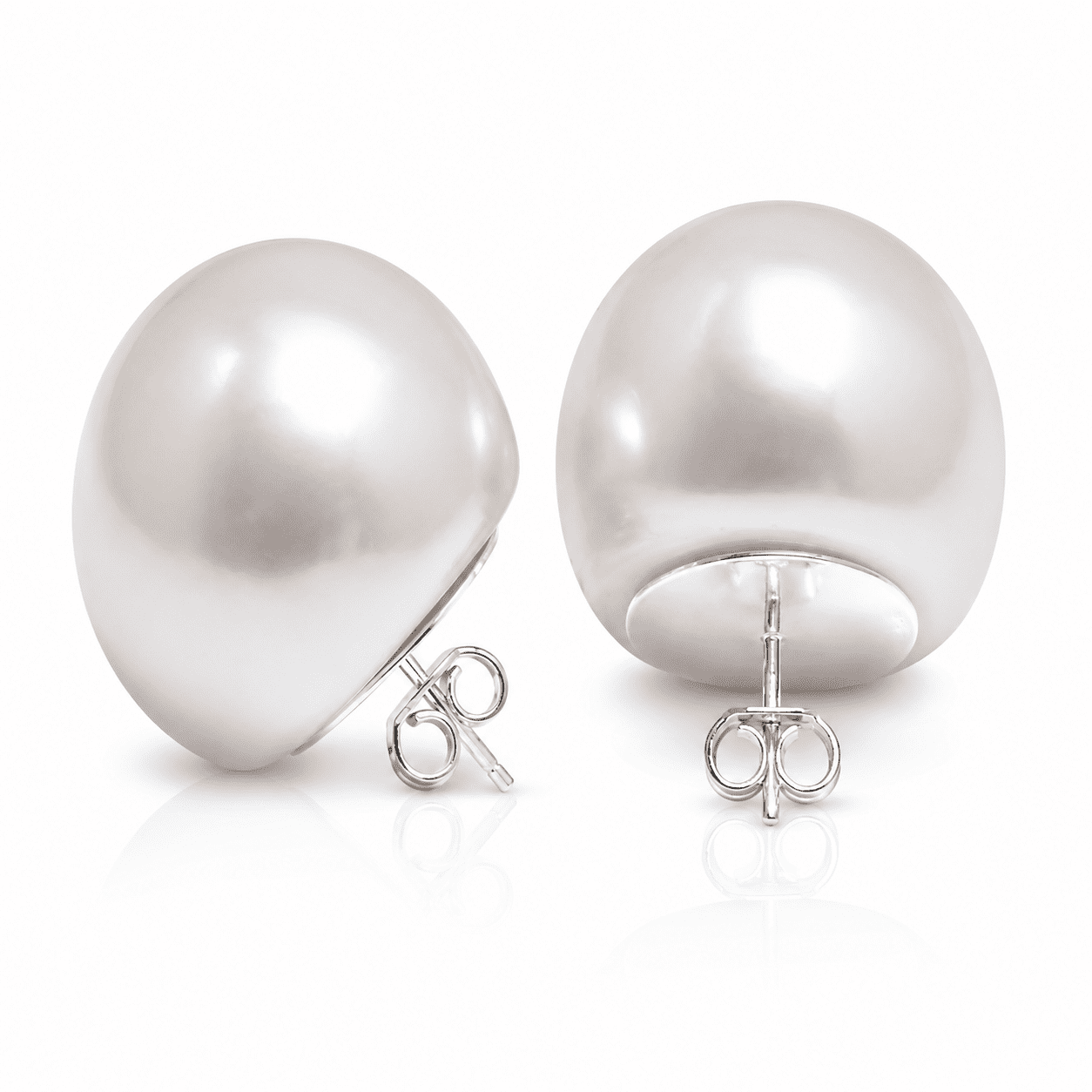 Femme Jam 925 Sterling Silver 30mm Button Freshwater Pearl Stud Earrings for Women, Large White Pearl Studs with Butterfly Back