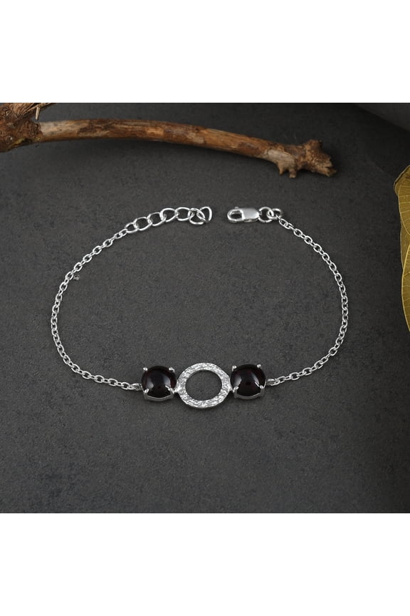 925 Sterling Silver Cabochon Cut Natural Black Onyx Gemstone Bracelet for Women & Girls