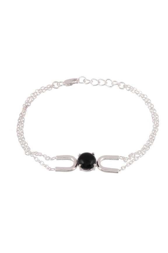 925 Sterling Silver Cabochon Cut Natural Black Onyx Gemstone Bracelet for Women